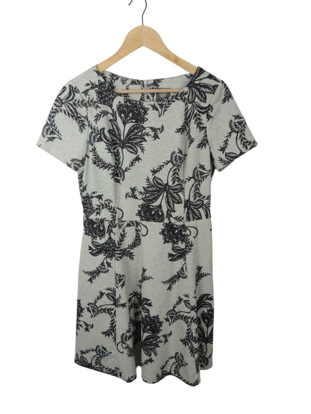Vince Camuto Gray Black Floral Print Ponte Pocket Knit Dress Womens Size 10
